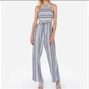 Express Blue White Stripe Jumpsuit Romper Sz L Summer